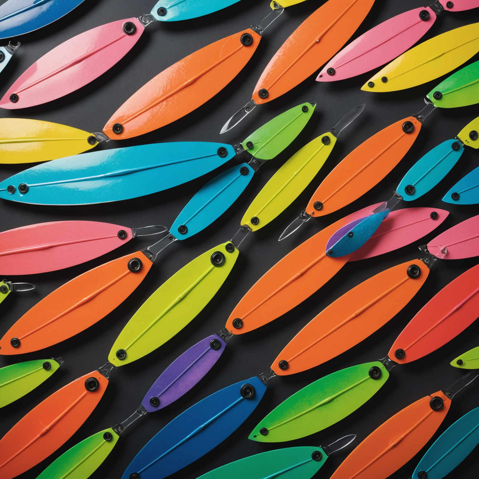A variety of high-spin salmon spinner blades with different shapes and colours.