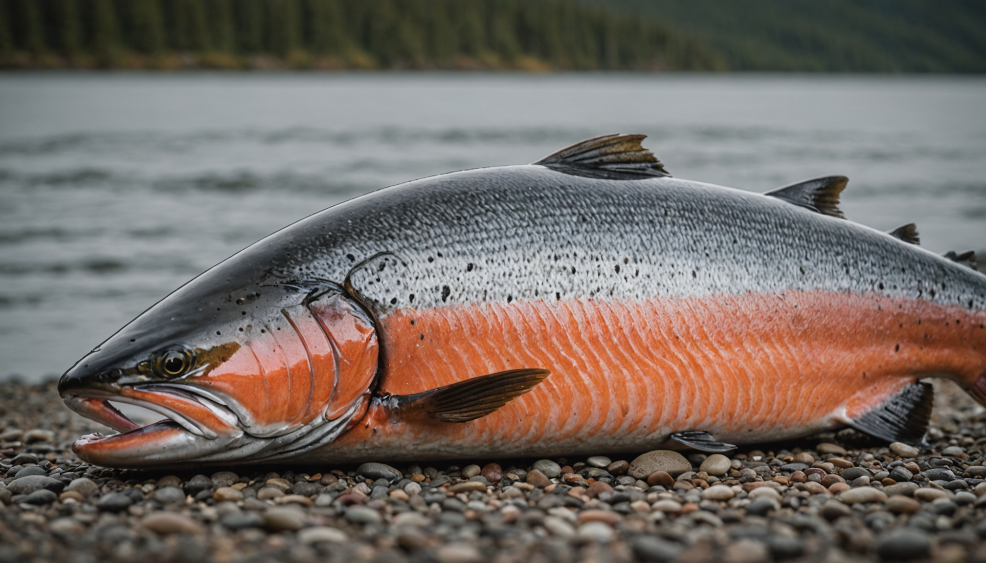A rugged measuring tape being used to measure a large Alaskan salmon