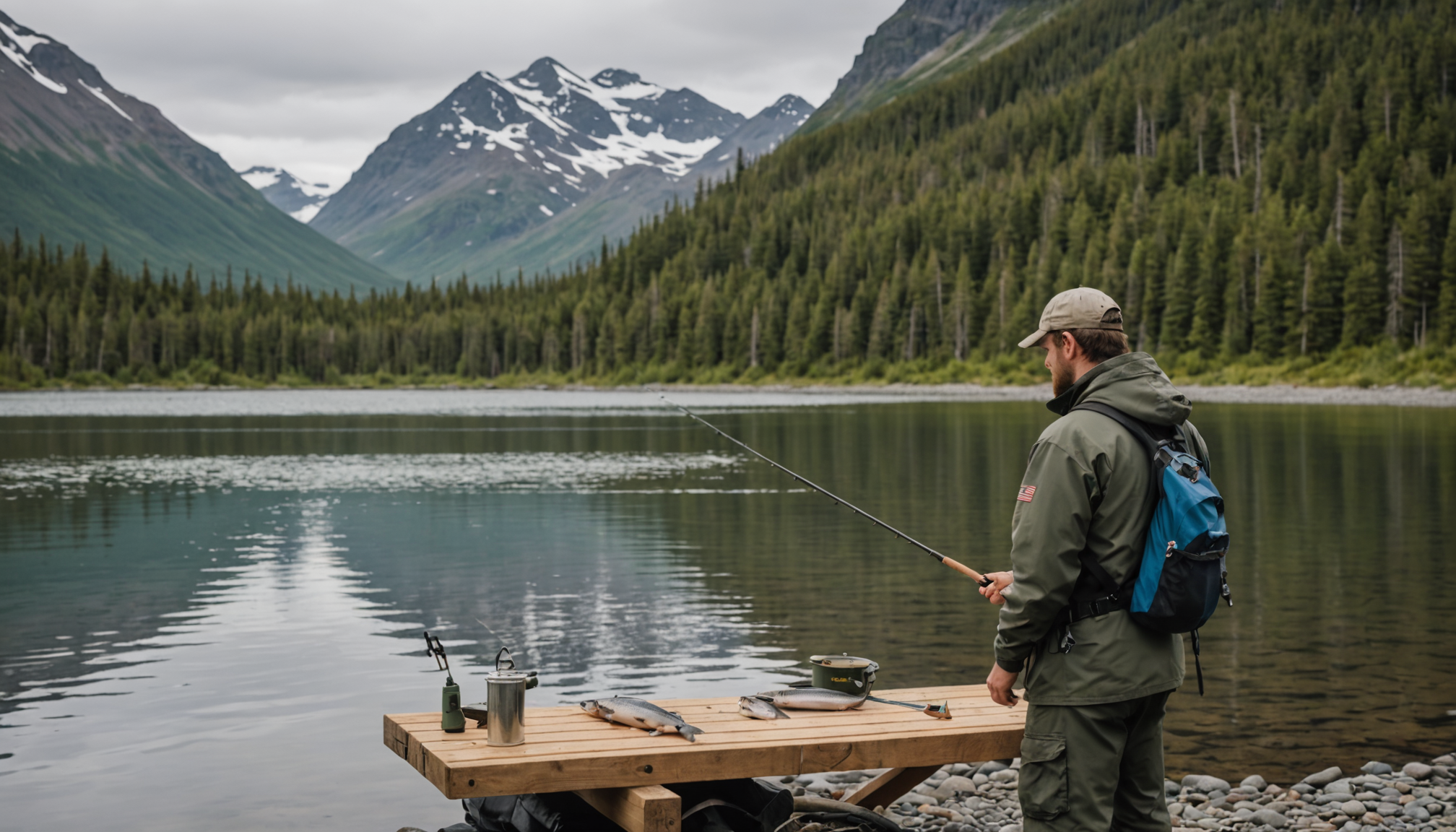 An angler correctly measuring a fish using a measuring board in Alaska