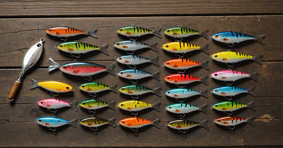 A selection of popular spoon lures for trout fishing arranged on a wooden surface.