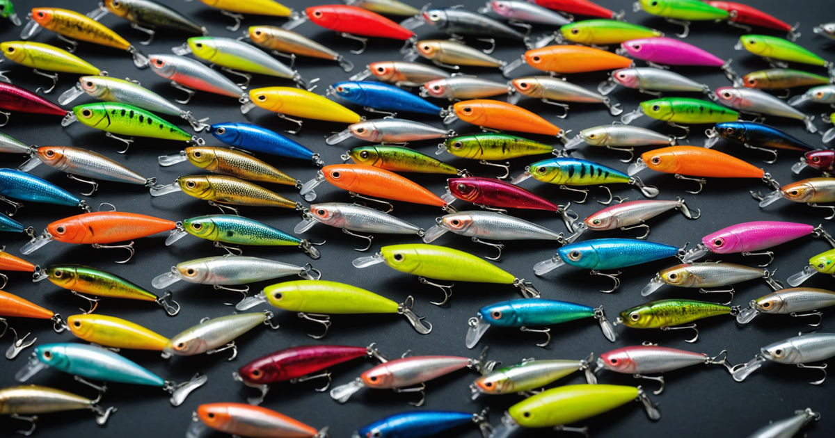 A variety of jig head fishing lures in different colours and sizes