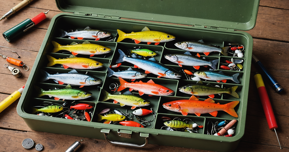 A selection of steelhead lures and baits laid out on a tackle box.