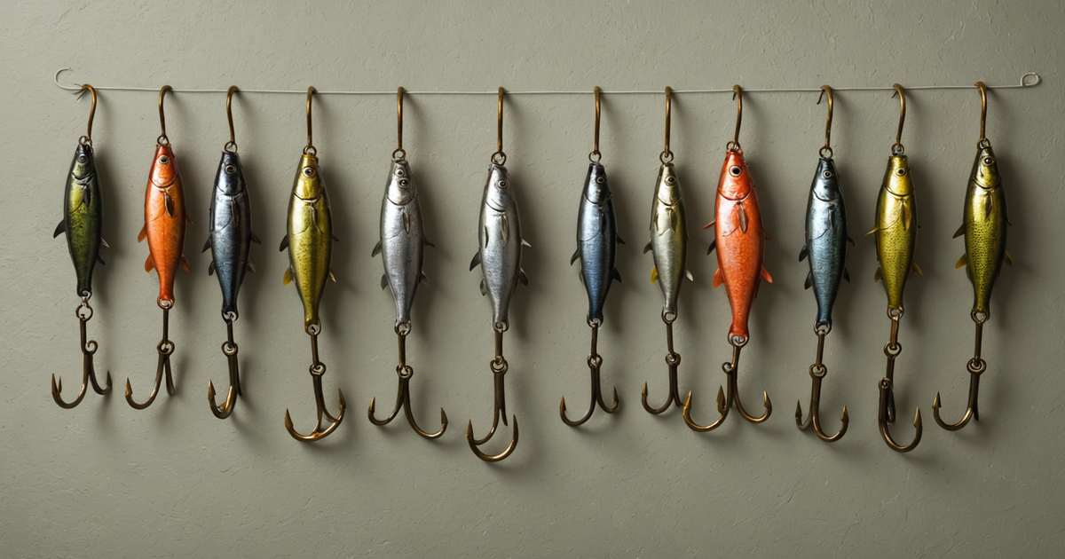 A variety of salmon fishing hooks, including J-hooks, circle hooks, treble hooks, and Siwash hooks.