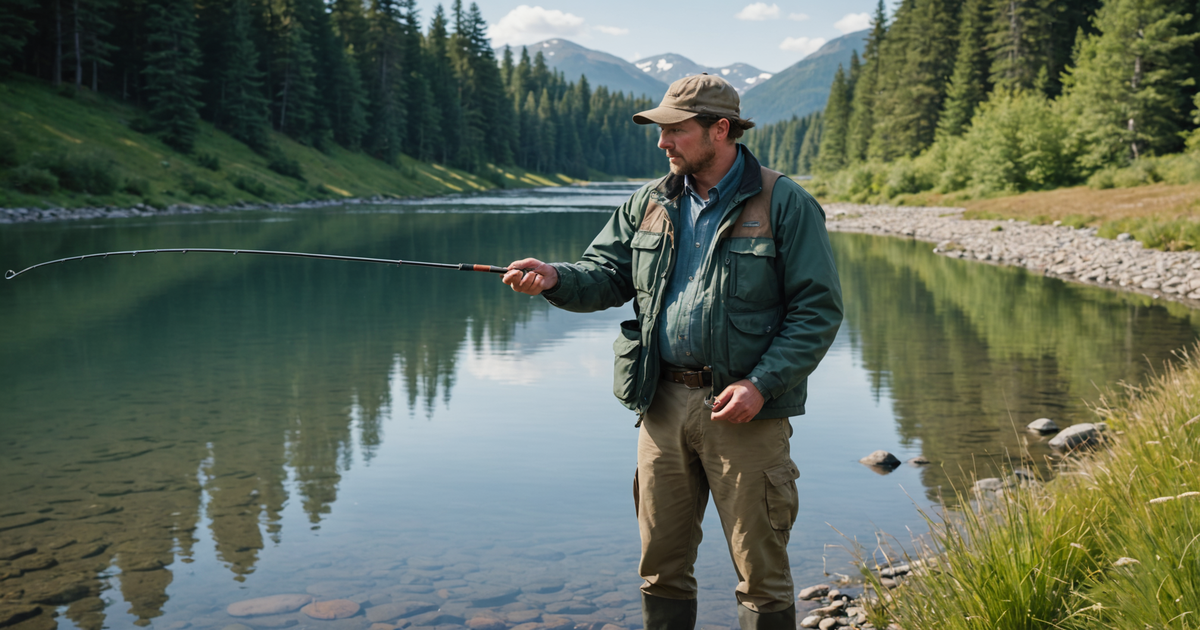 An angler demonstrating the correct technique for setting a hook in a salmon's mouth.