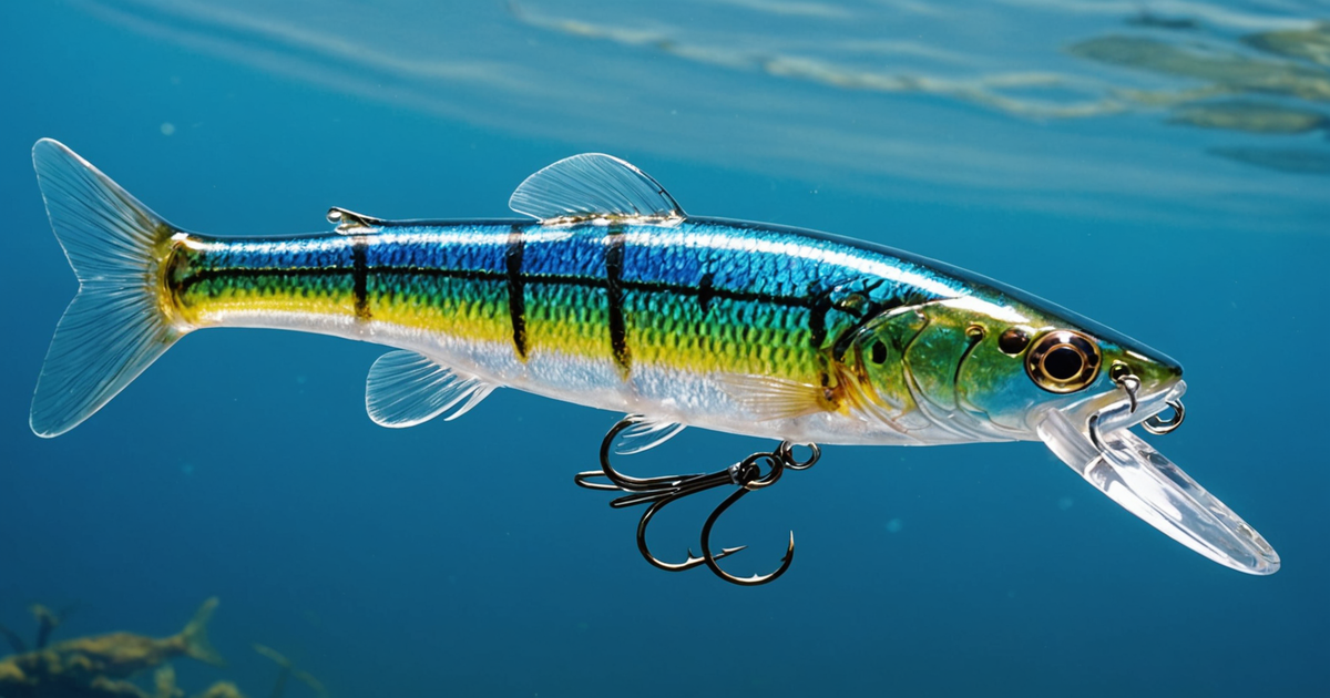 A close-up of the Yo-Zuri Crystal Minnow in action, reflecting sunlight underwater.