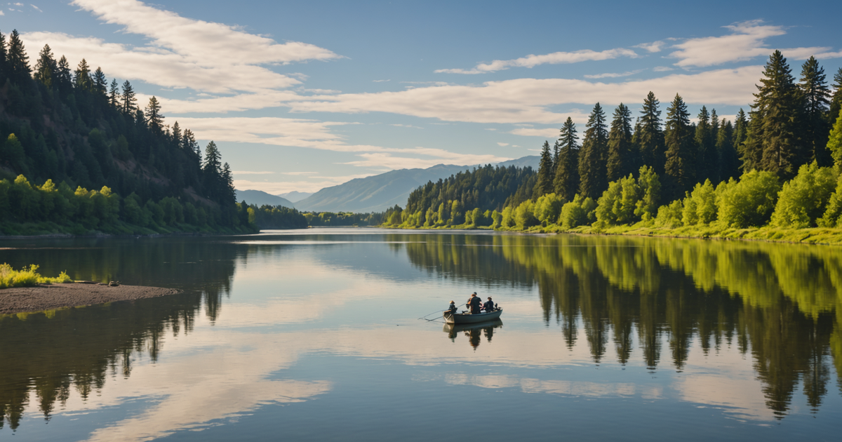 Anglers casting lines in the serene waters of the Columbia River.