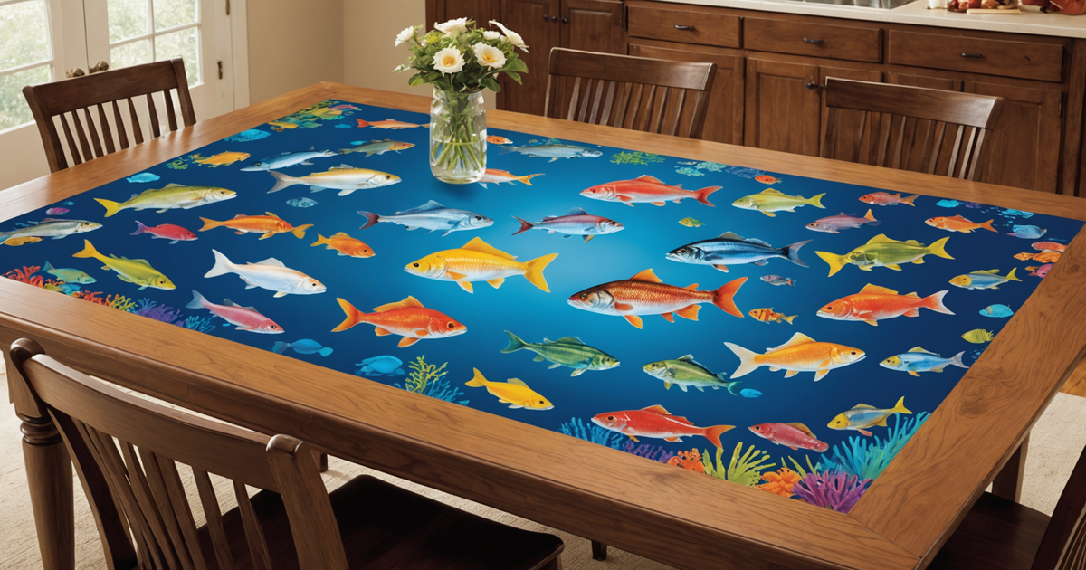 A collection of custom fish decals laid out on a table, showcasing various designs and personal touches.