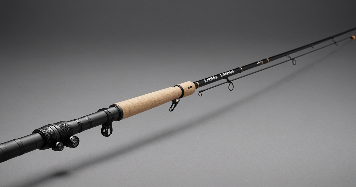 A close-up of the Lamiglas salmon rod's ergonomic grip and guides