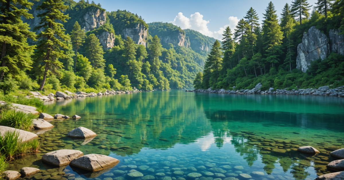 A scenic view of a clear water fishing location with a focus on water clarity