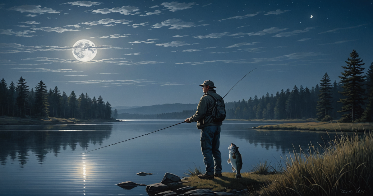 A successful catch of striped bass under the moonlight.