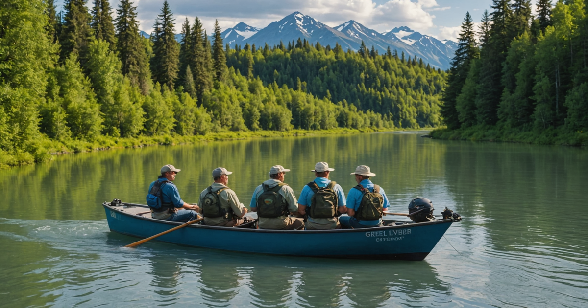 Tourists enjoying a guided fishing tour on the Kenai River.