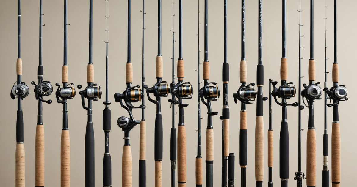 Illustration of different types of sea rods and reels
