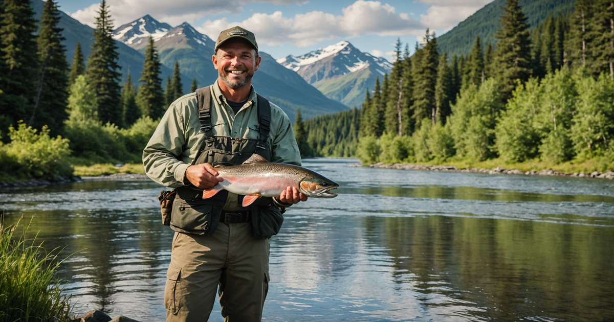 An angler with a freshly caught salmon, showcasing the thrill of Alaska salmon fishing.