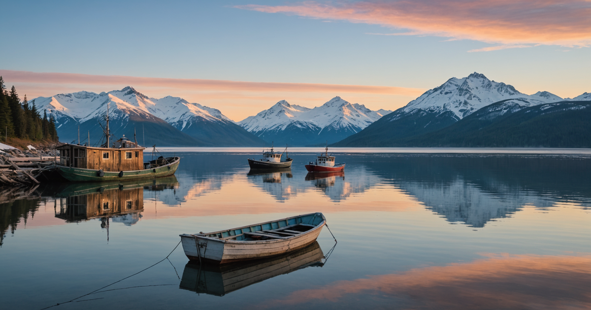 Scenic view of Alaskan waters with fishing boats