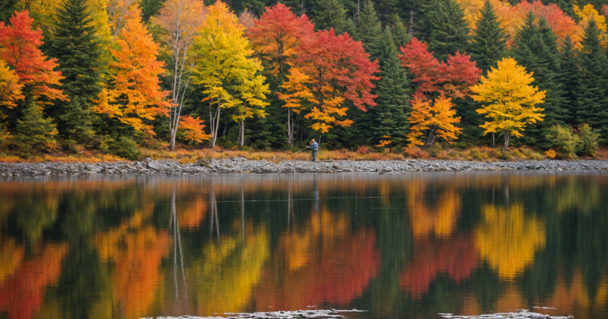 Late-season Coho salmon fishing amidst autumn foliage