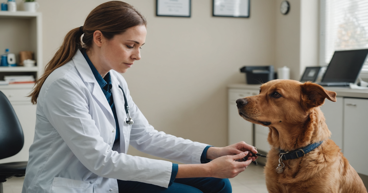 A vet examining a dog