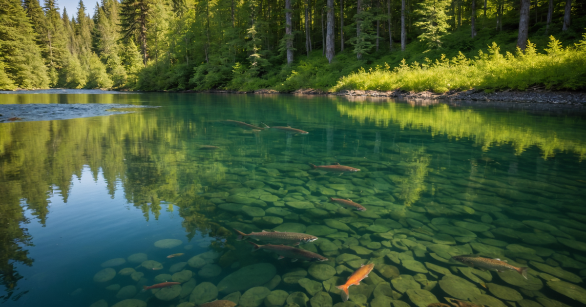 A salmon spawning ground in a pristine Alaskan river, illustrating the natural beauty and ecological importance of these habitats.