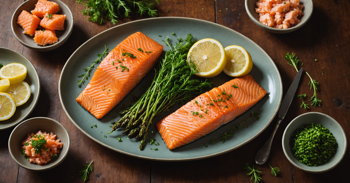 An infographic comparing wild-caught and farmed salmon with a focus on nutritional differences.