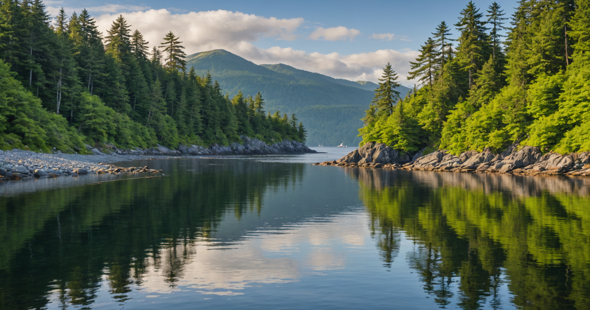 A scenic view of Ketchikan's waters teeming with salmon during peak fishing season.
