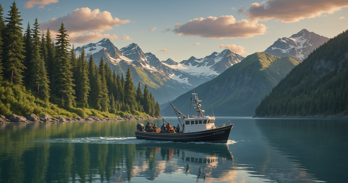 A fishing vessel navigating Alaskan waters during the salmon season