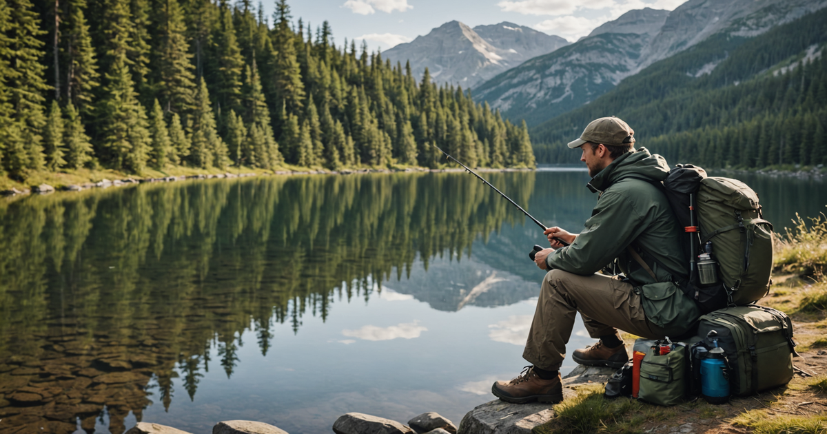A person packing a backpack with waterproof gear and fishing essentials.