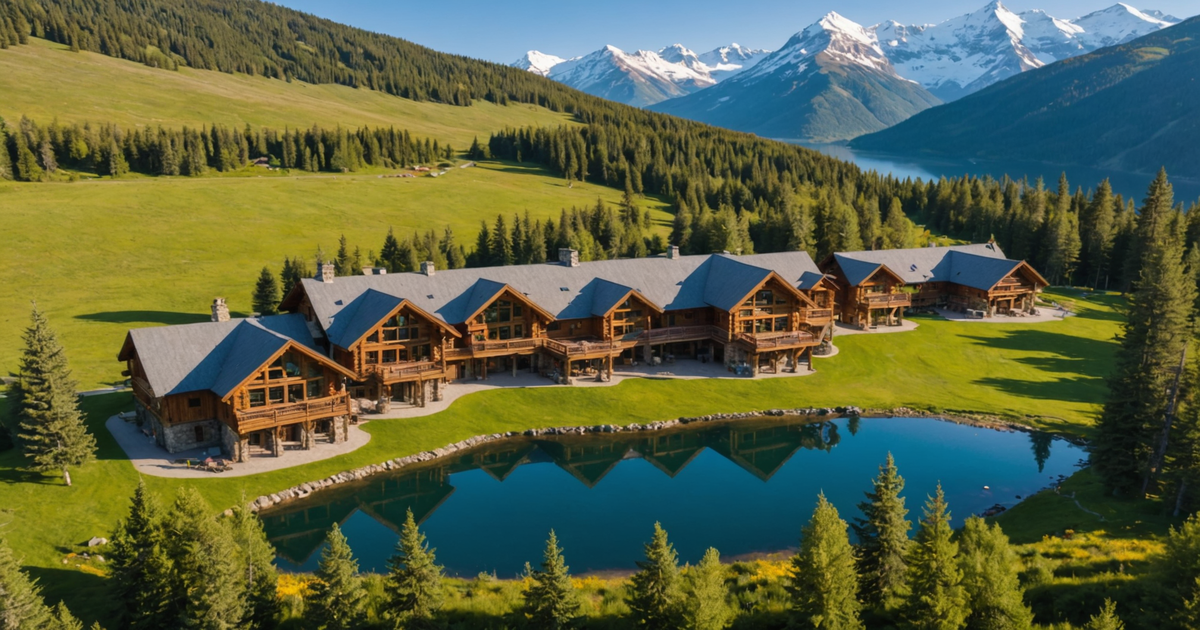Aerial view of Tordrillo Mountain Lodge with surrounding landscapes