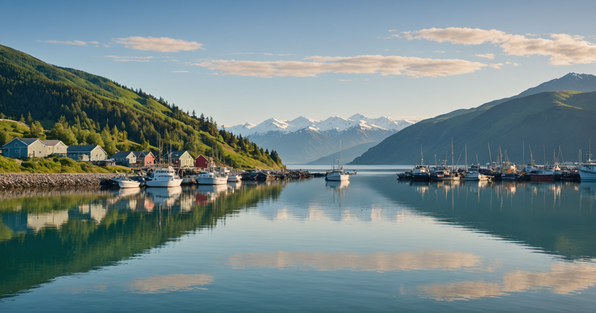 Scenic view of Homer, Alaska, with fishing boats in the water