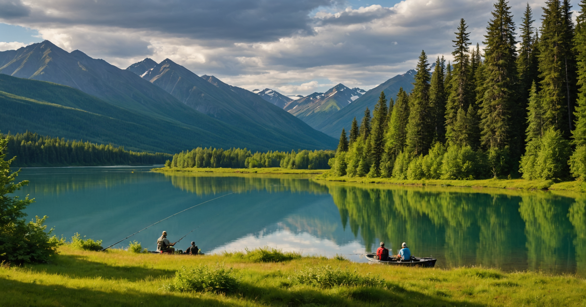 A panoramic view of the Kenai River, highlighting prime fishing spots.