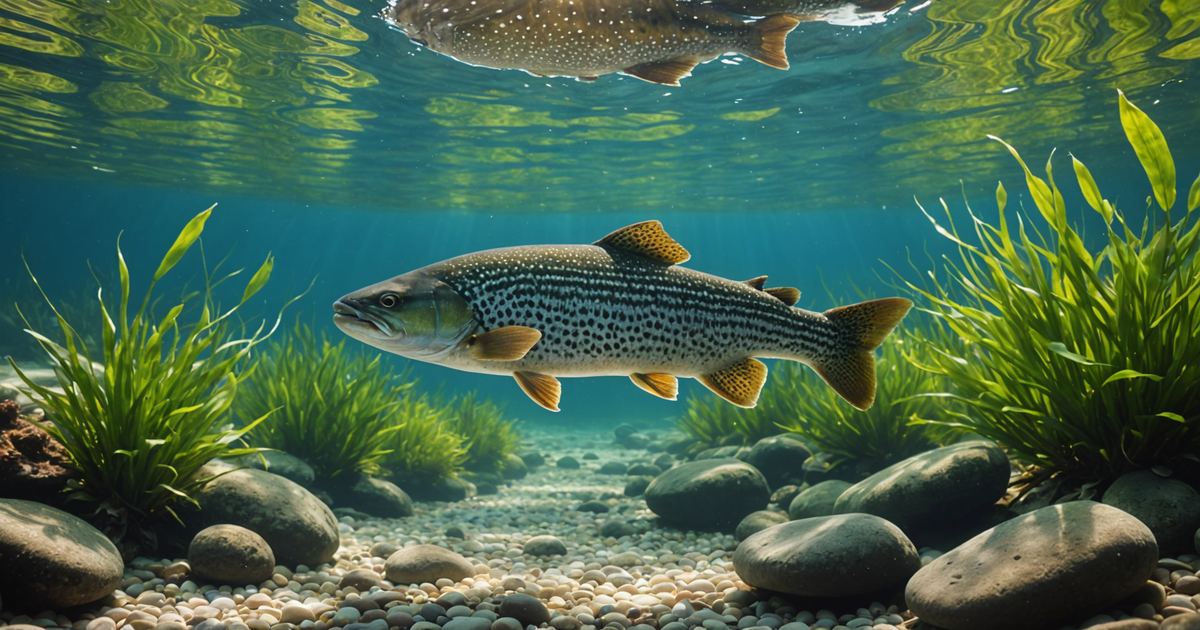 Illustration of lake trout in its natural habitat