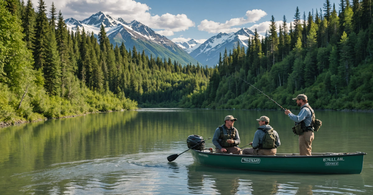 A fishing guide assisting an angler on the Kenai River