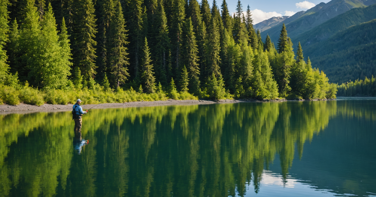 An angler casting a line with the backdrop of the Kenai River