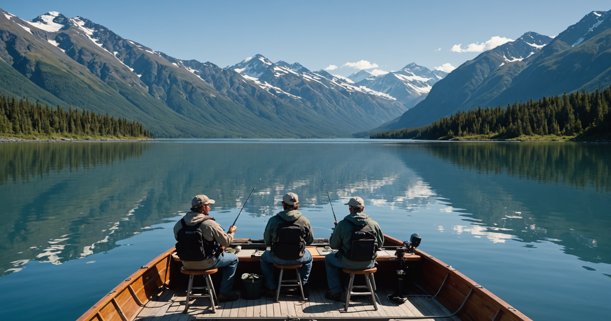 A group of anglers with a fishing guide on a boat in Alaskan waters