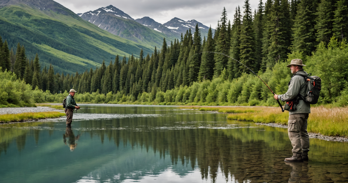 An experienced fishing guide assisting a client in Alaska.