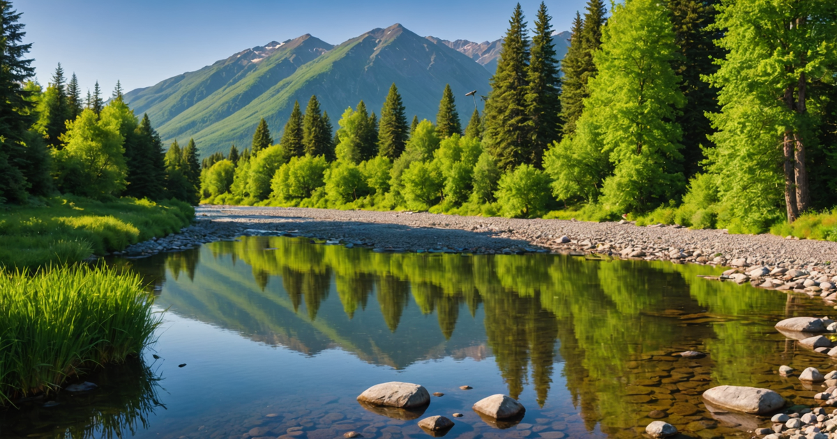 A scenic view of a popular trout fishing river in Anchorage, showcasing the natural beauty and ideal fishing conditions.