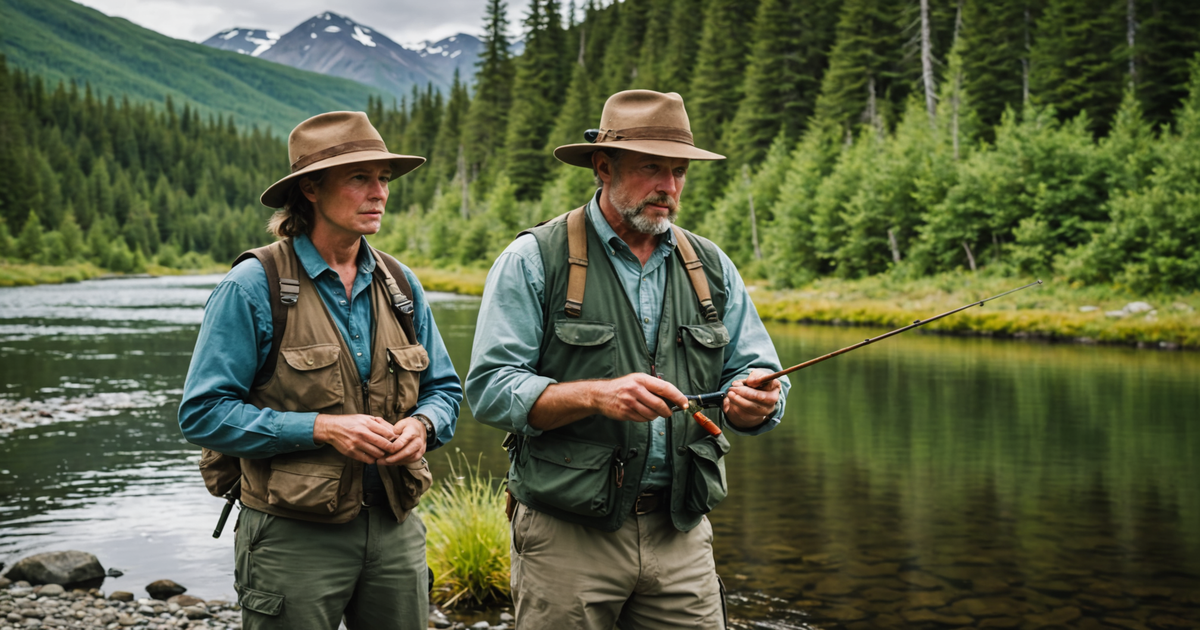 Guide assisting an angler during a trout fishing trip in Alaska