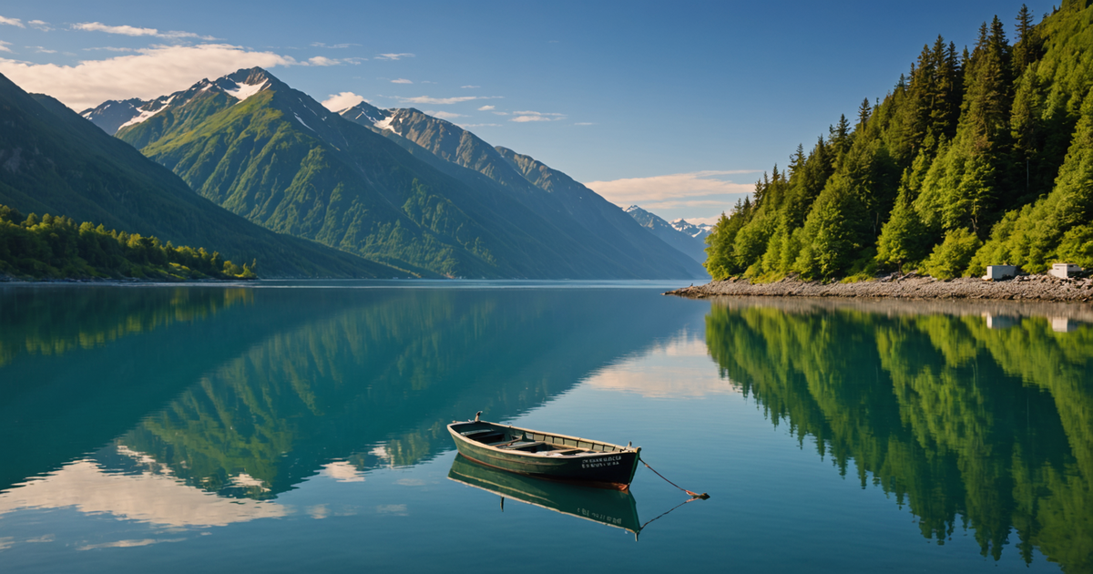 Scenic view of Seward's waters with a fishing boat in the foreground