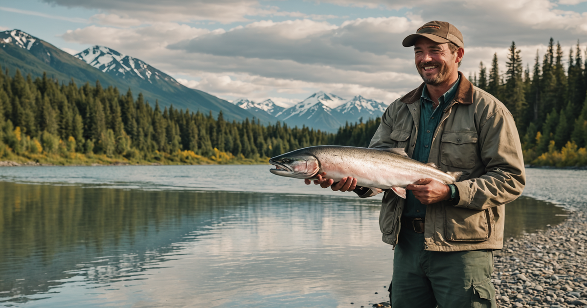 Angler holding a large salmon caught in the Kenai River