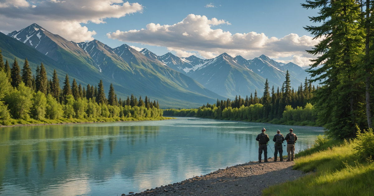 Anglers fishing in the scenic Kenai River