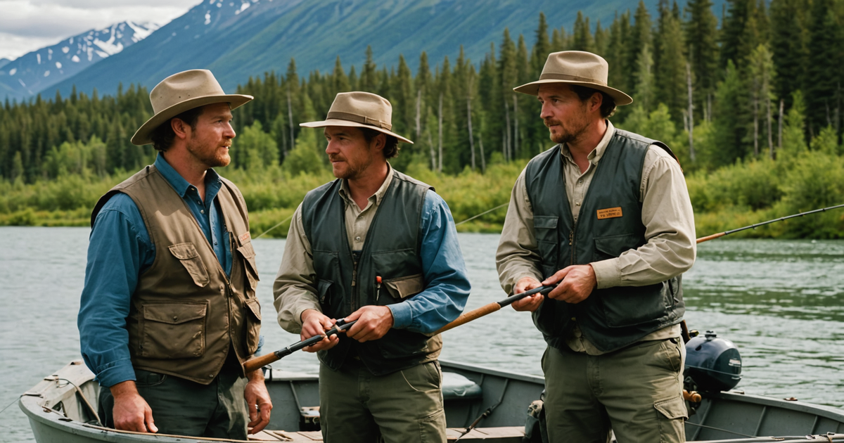 A guide assisting a client with a catch on the Kenai River
