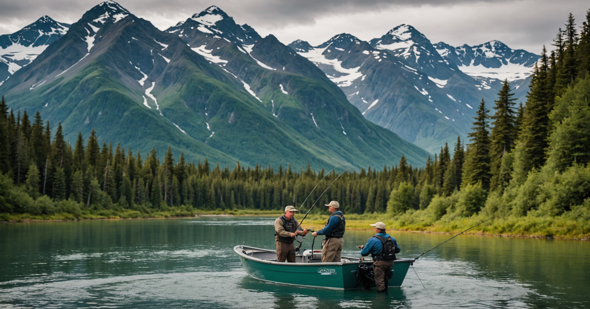 A professional fishing guide assisting an angler with their catch on a boat in Alaska