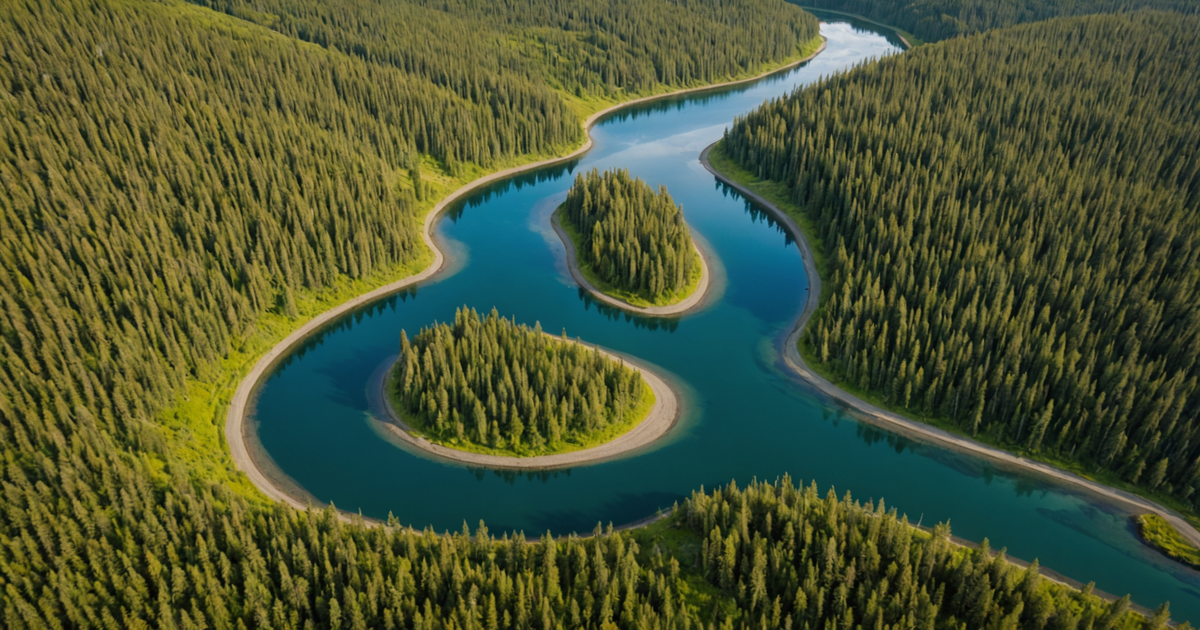 Aerial view of a serene salmon fishing spot on the Kenai Peninsula