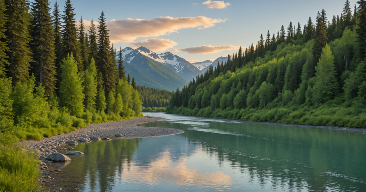 Illustration of the Kenai River with a focus on salmon migration routes