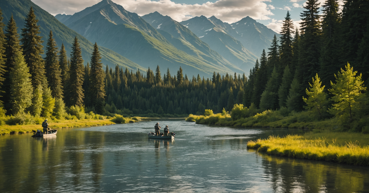 Anglers enjoying sockeye salmon fishing on a scenic Alaskan river