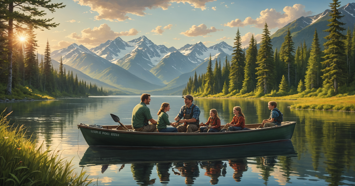 A family enjoying a fishing trip on a sunny Alaskan day