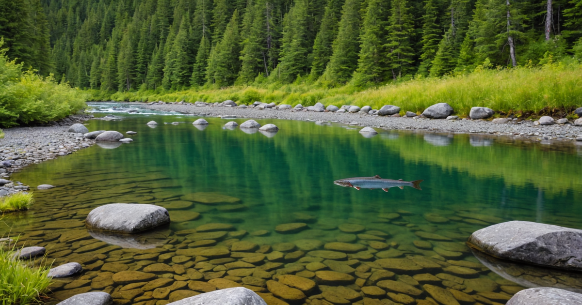 Salmon swimming upstream in an Alaskan river