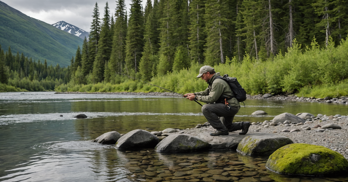 An angler releasing a salmon back into an Alaskan river