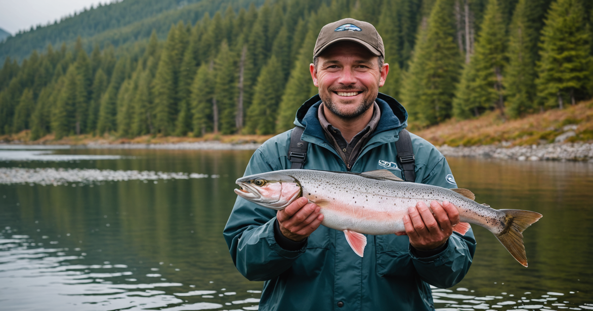 An angler proudly displaying a freshly caught pink salmon