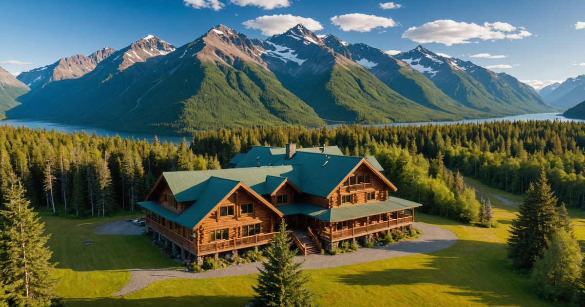 Aerial view of Salmon Catcher Lodge nestled in the Alaskan wilderness