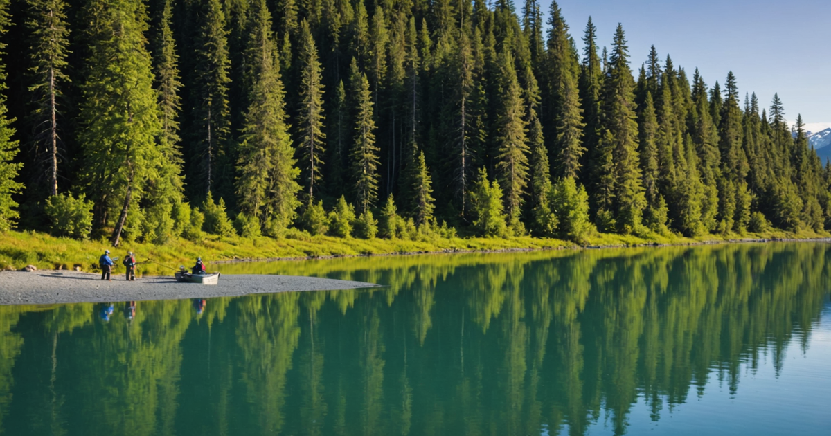 Anglers casting lines into the Kenai River, surrounded by lush Alaska wilderness.