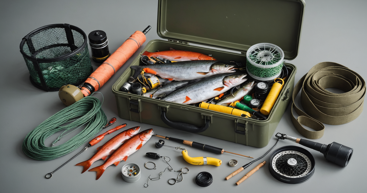 A selection of essential salmon fishing gear.
